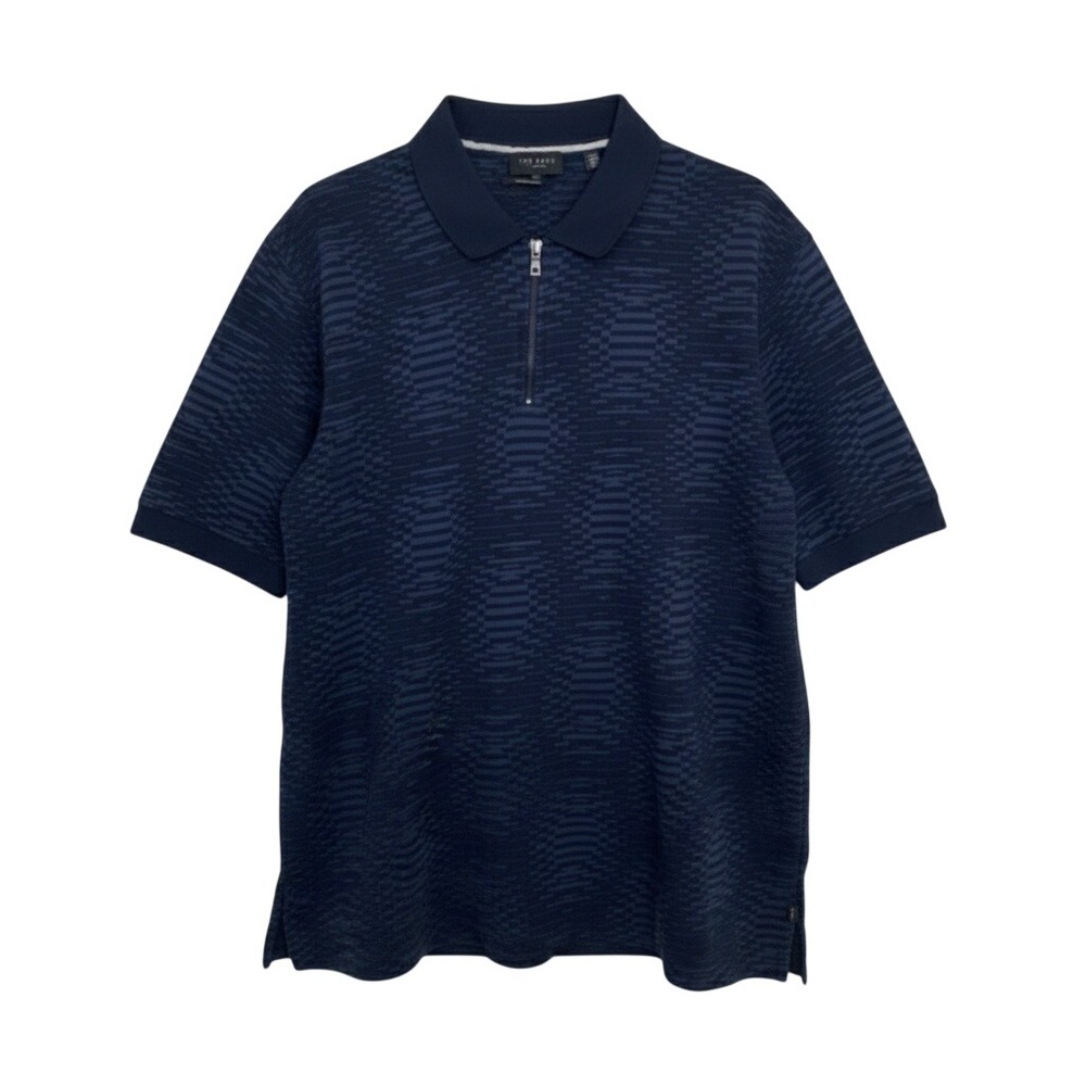 Ted Baker Quarter Zip Polo Shirt Abstract Geometric Blue Size 7 3XL